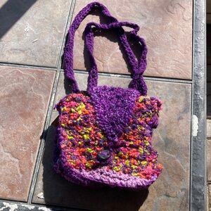 Handmade Purple Multicolor Crochet Velvet-lined Bag